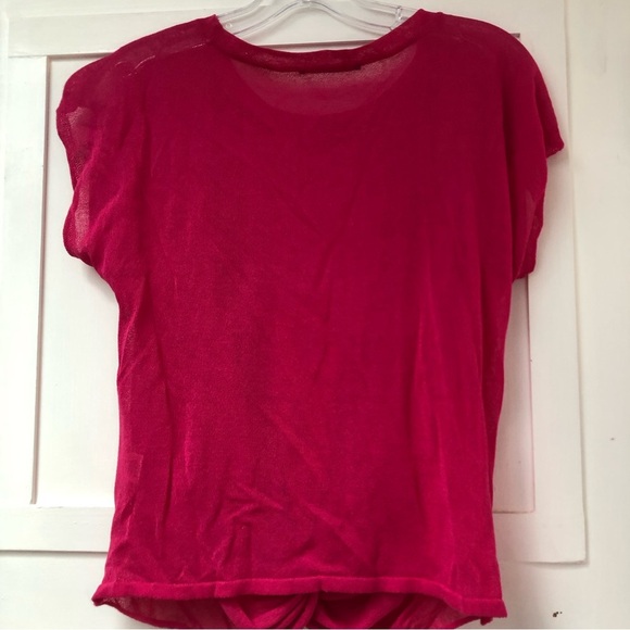T Tahari hot pink knit Crewneck cap short sleeve knot on bottom S - Picture 7 of 9